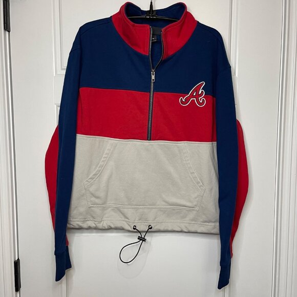 Atlanta Braves The Wild Collective Pullover Women's Size M Red/Navy Color Block - Picture 2 of 9
